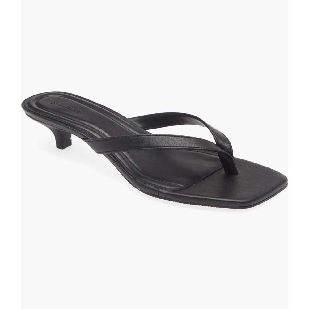 Open Edit Black Thong Kitten Heel Sandals | Minimalist Square Toe Slide Heels